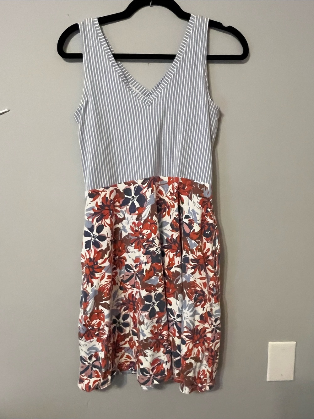 Pact Organic Cotton Fit & Flare Dress – Striped & Floral – Size Medium